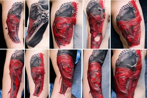 Biomechanical chain red torn skin tattoo idea
