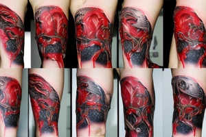 Biomechanical chain red torn skin tattoo idea