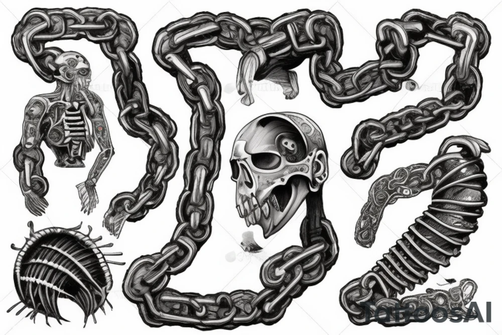 Biomechanical chain torn skin tattoo idea