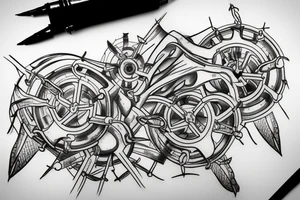 Bio-mechanical chain cog torn skin tattoo idea