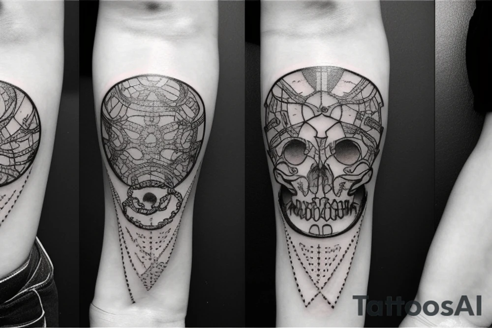 Bio-mechanical chain cog torn skin tattoo idea