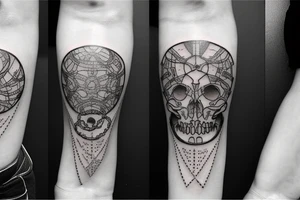 Bio-mechanical chain cog torn skin tattoo idea