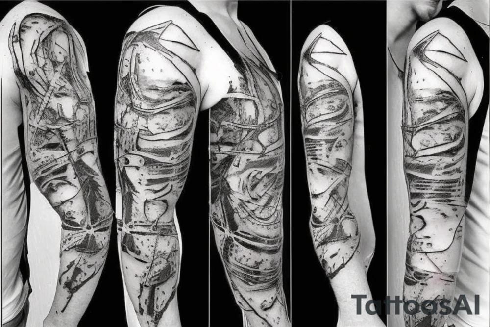 Bio-mechanical chain cog torn skin tattoo idea