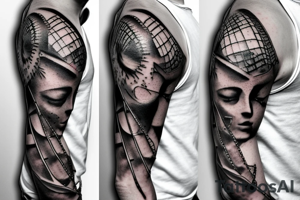 Bio-mechanical chain cog torn skin tattoo idea
