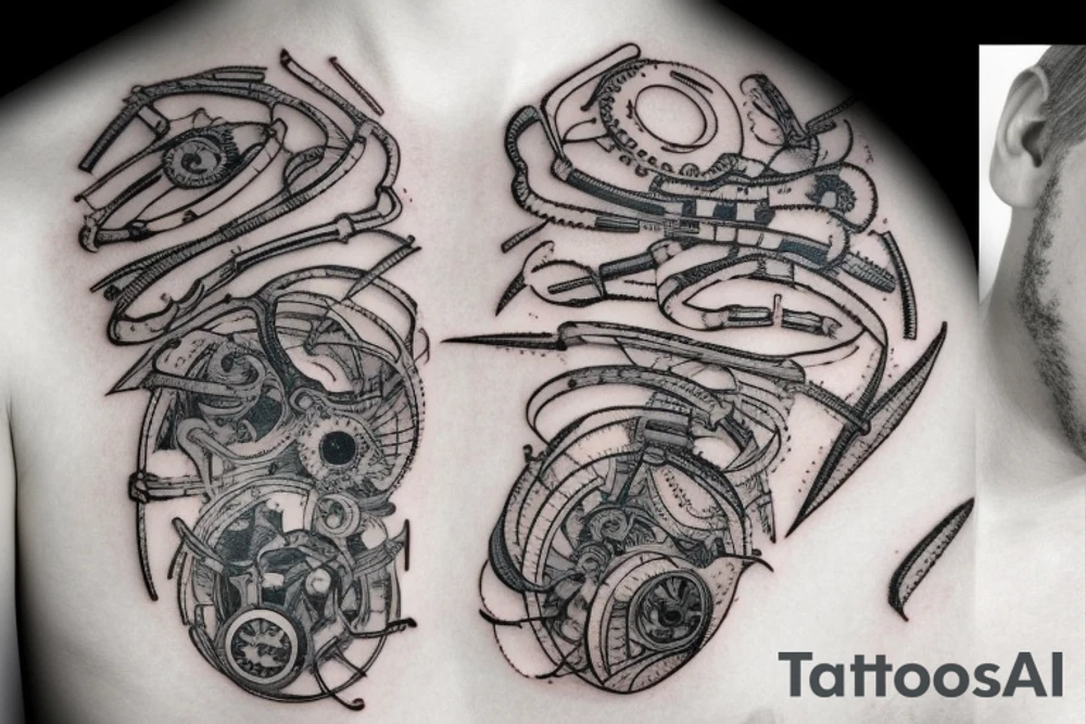 Bio-mechanical torn skin tattoo idea