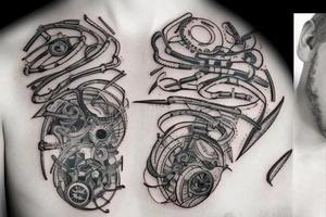 Bio-mechanical torn skin tattoo idea