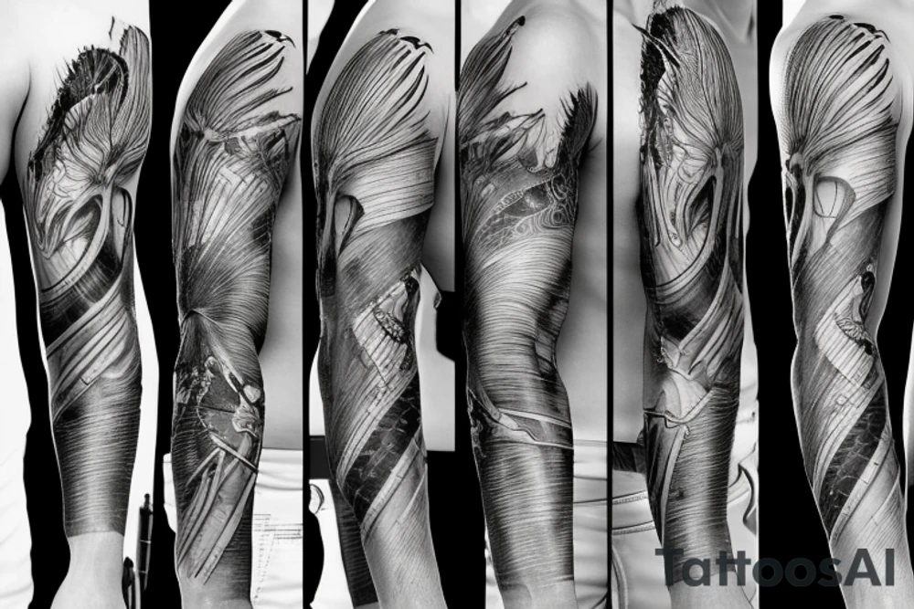Bio-mechanical torn skin sleeve tattoo idea