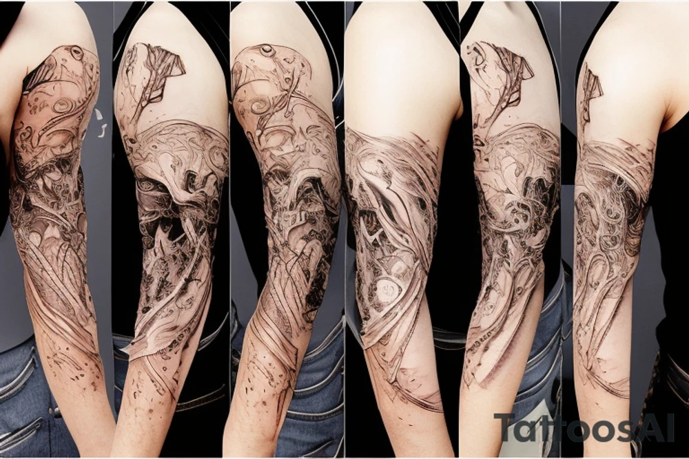Bio-mechanical torn skin sleeve tattoo idea