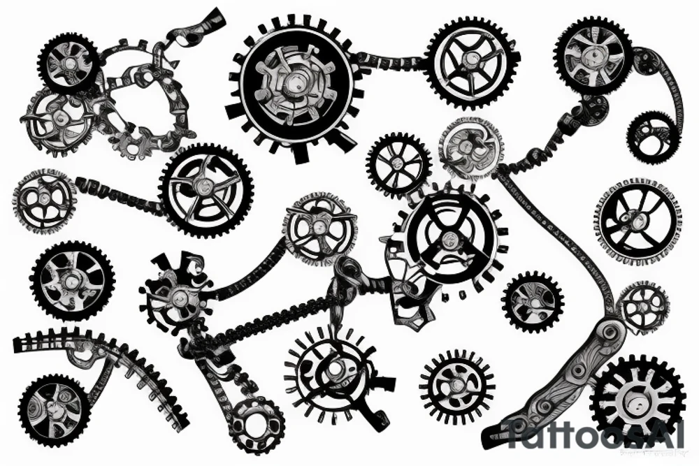 Biomechanical chain cogs tattoo idea