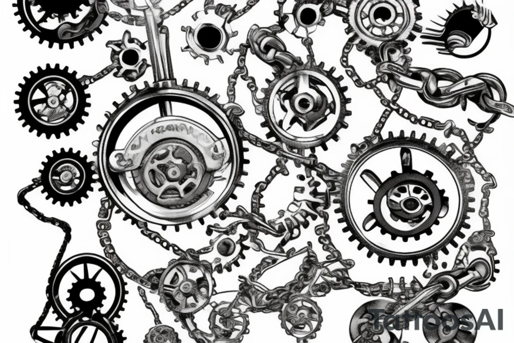 Biomechanical chain cogs tattoo idea