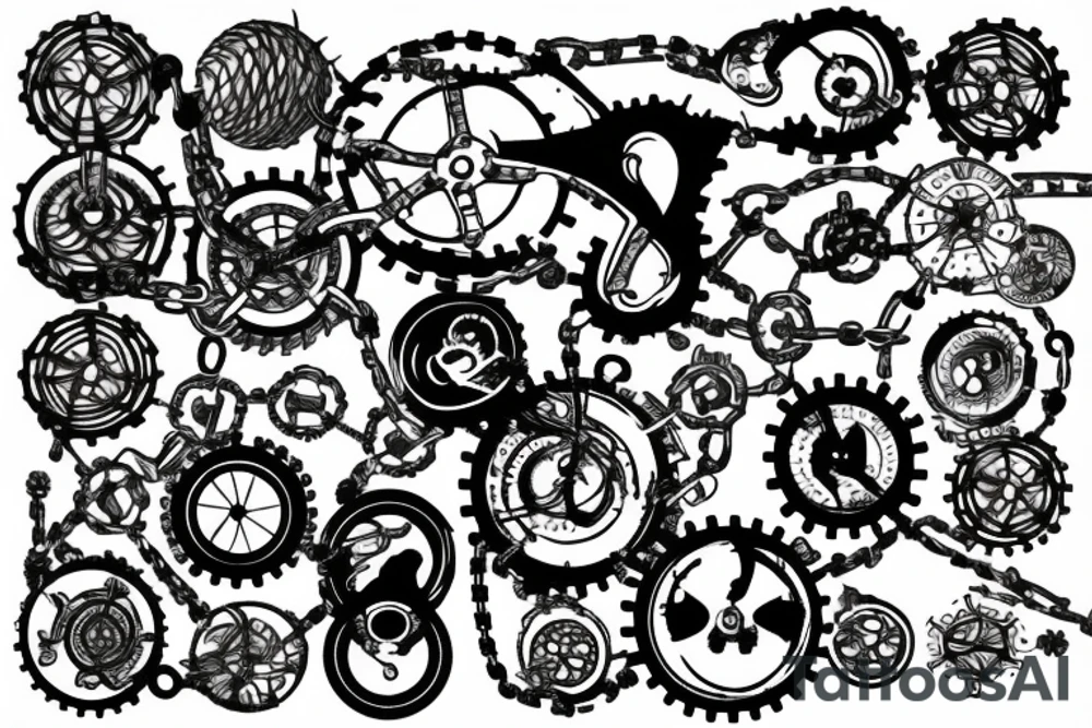 Chains cogs ripped skin tattoo idea