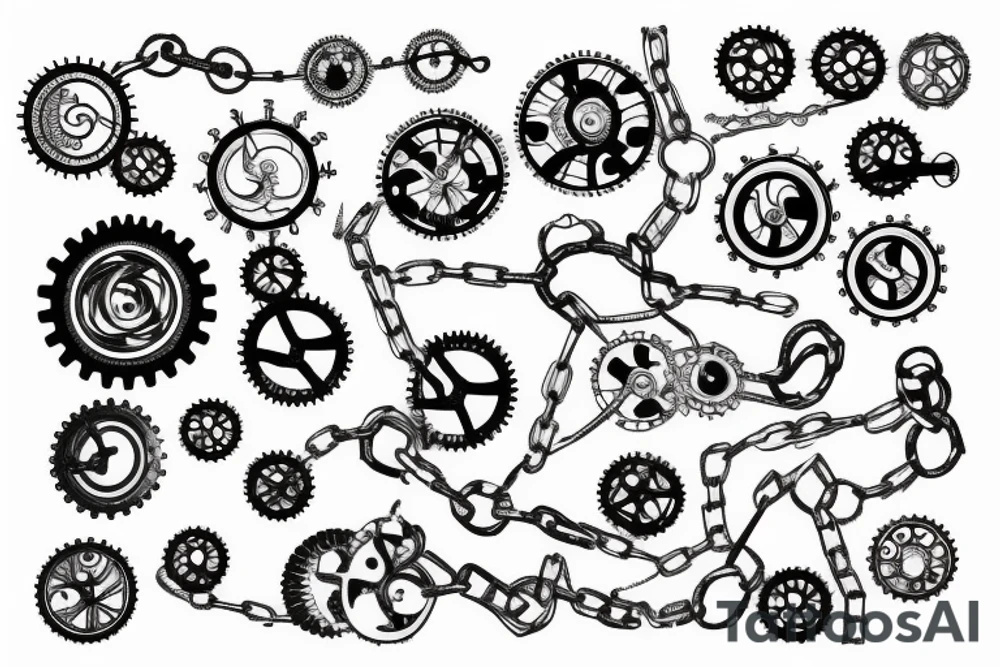 Chains cogs ripped skin tattoo idea