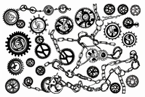 Chains cogs ripped skin tattoo idea