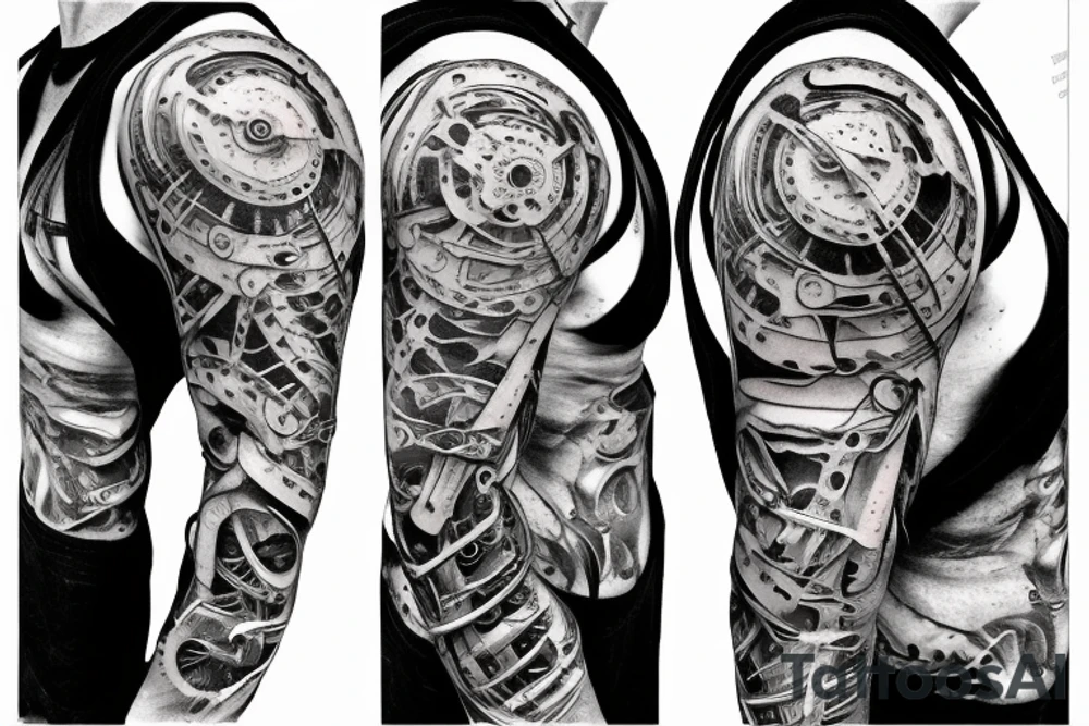 Chains cogs ripped skin sleeve tattoo idea