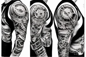 Chains cogs ripped skin sleeve tattoo idea