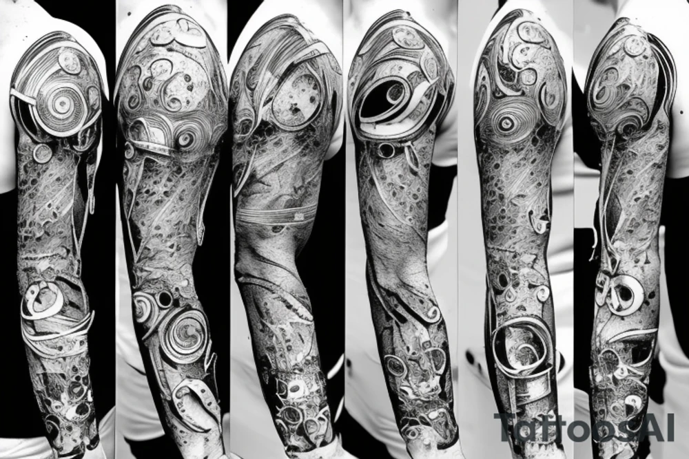 Chains cogs ripped skin sleeve design tattoo idea Chains cogs ripped skin sleeve design tattoo idea