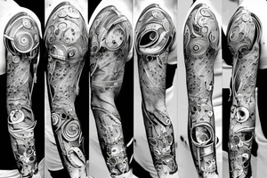 Chains cogs ripped skin sleeve design tattoo idea