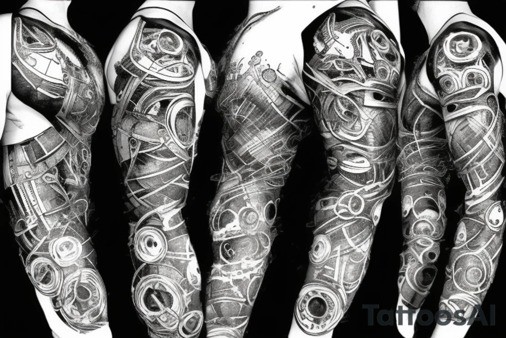 Chains cogs ripped skin sleeve design tattoo idea Chains cogs ripped skin sleeve design tattoo idea