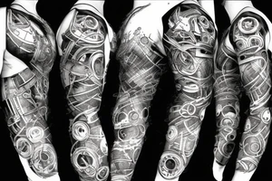 Chains cogs ripped skin sleeve design tattoo idea