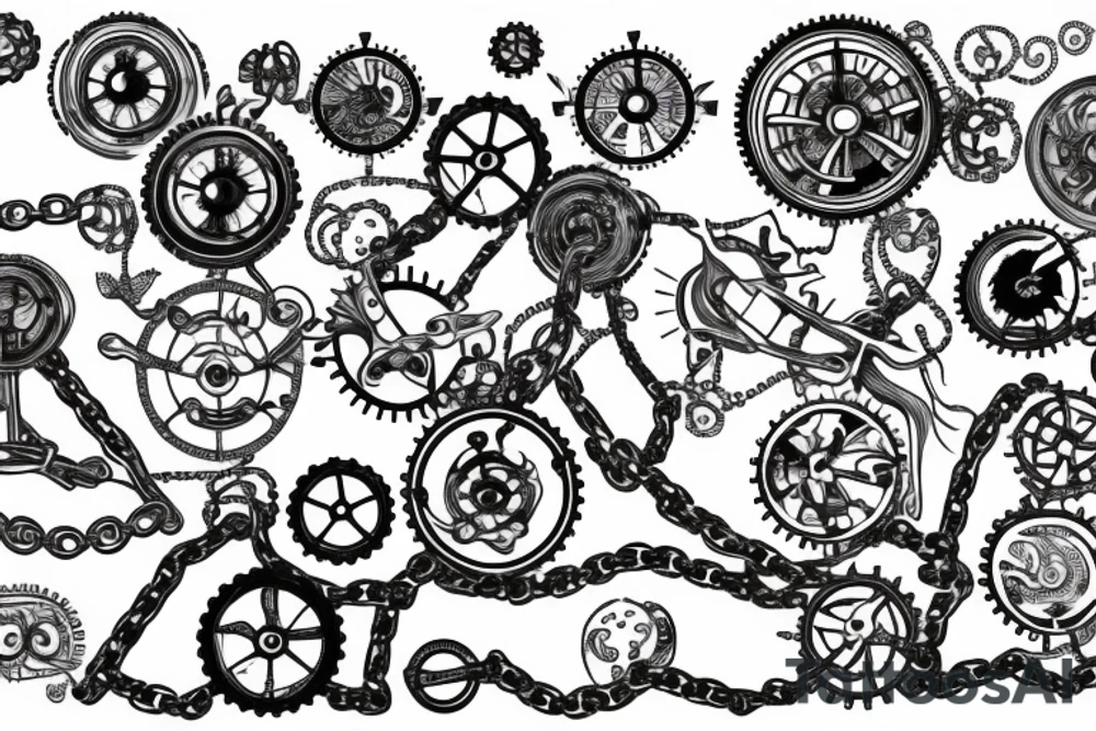 Chains cogs ripped skin design tattoo idea
