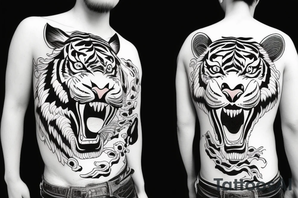 Old school Japanese style tiger full body angry tattoo idea