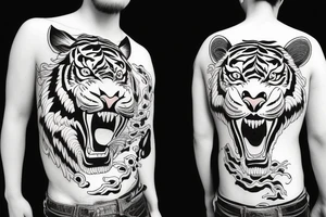Old school Japanese style tiger full body angry tattoo idea