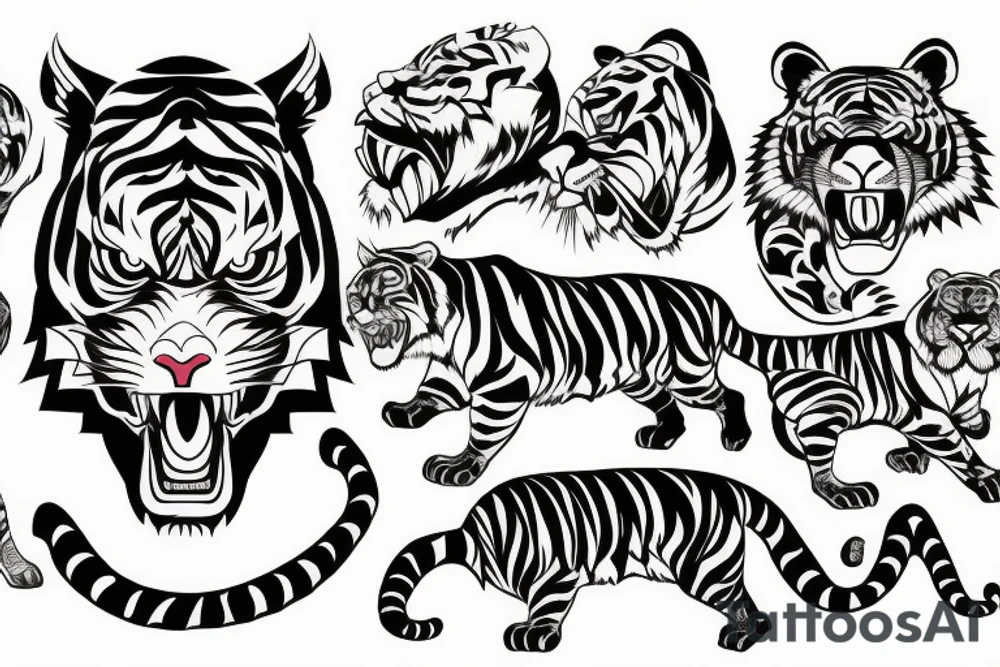 Old school Japanese style tiger full body angry tattoo idea