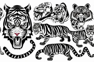 Old school Japanese style tiger full body angry tattoo idea