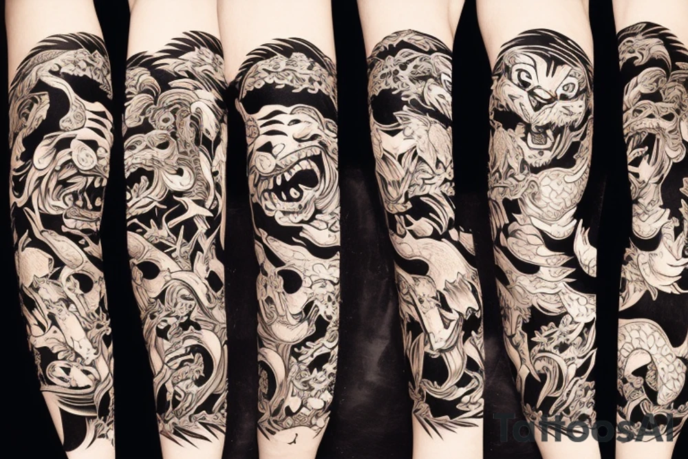 Old school Japanese style tiger full body angry tattoo idea