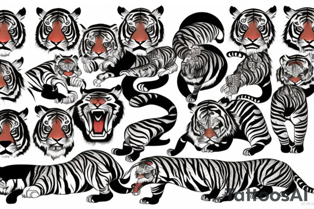 Old school Japanese style tiger full body angry tattoo idea