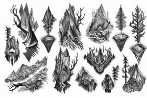 a forest with mountains and rivers tattoo idea