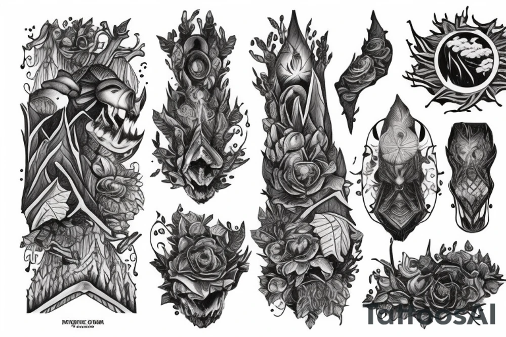 a forest with mountains and rivers tattoo idea
