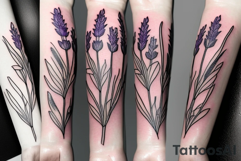 Bouquet of daffodils, lavender, and narcissus tattoo idea