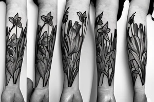 Bouquet of daffodils, lavender, and narcissus tattoo idea
