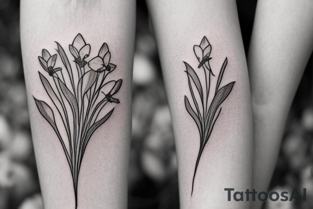 Bouquet of daffodils, lavender, and narcissus tattoo idea