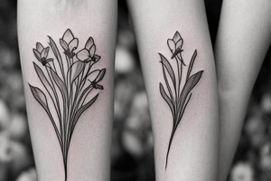 Bouquet of daffodils, lavender, and narcissus tattoo idea