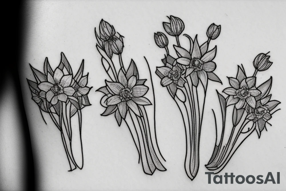 Bouquet of daffodils and lavender tattoo idea