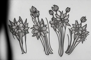 Bouquet of daffodils and lavender tattoo idea