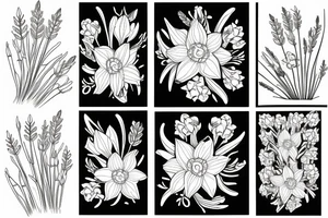 Bouquet of daffodils and lavender tattoo idea