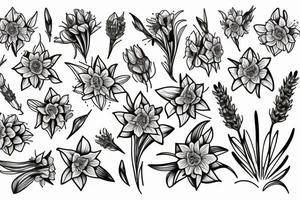 Bouquet of daffodils and lavender tattoo idea