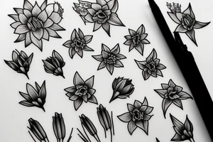 Bouquet of daffodils and lavender tattoo idea