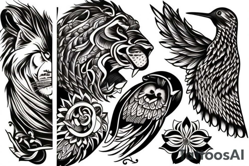 lion and hummingbird tattoo idea