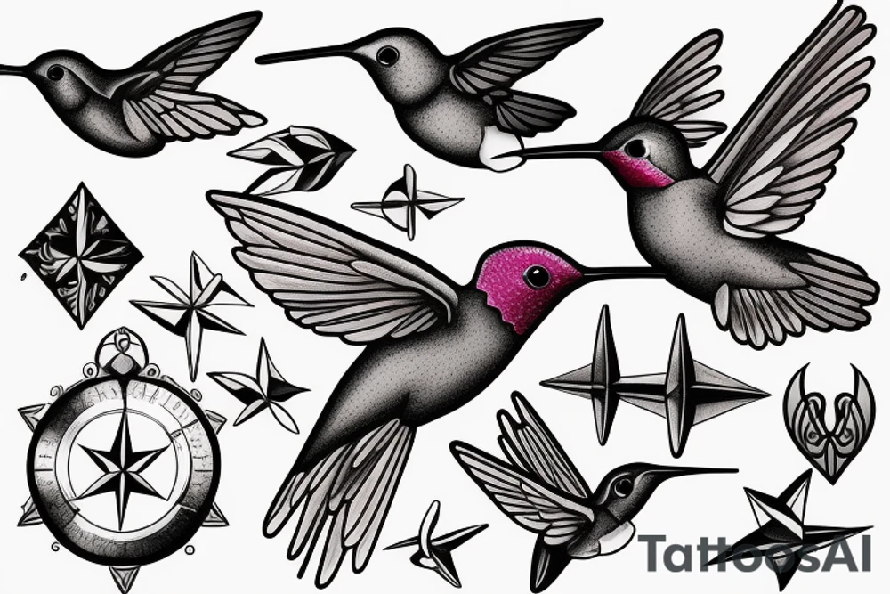 hummingbird and compass tattoo idea