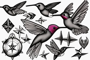 hummingbird and compass tattoo idea