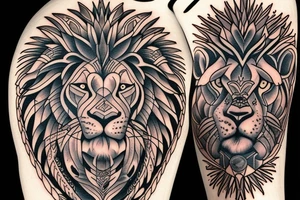 american lion tattoo in aztec design tattoo idea