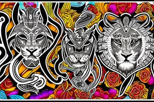 american lion tattoo in aztec design tattoo idea