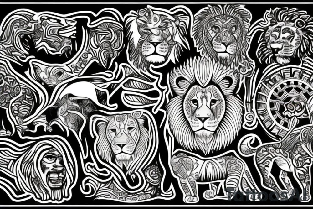 lion tattoo in aztec design tattoo idea
