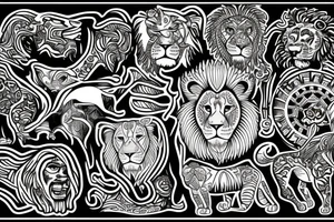 lion tattoo in aztec design tattoo idea