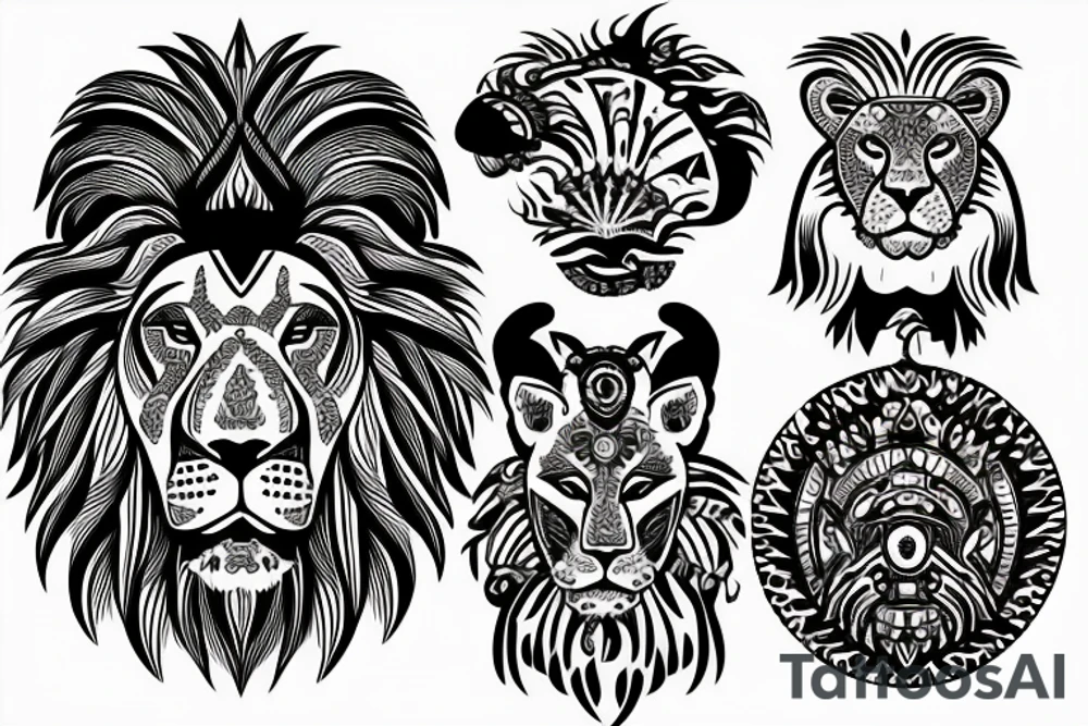lion tattoo in aztec design tattoo idea