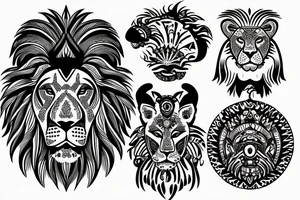 lion tattoo in aztec design tattoo idea